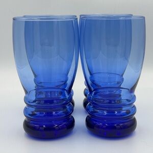 Vintage Libbey Bangle Hand-blown Cobalt Blue 16oz Tumblers Set of 4